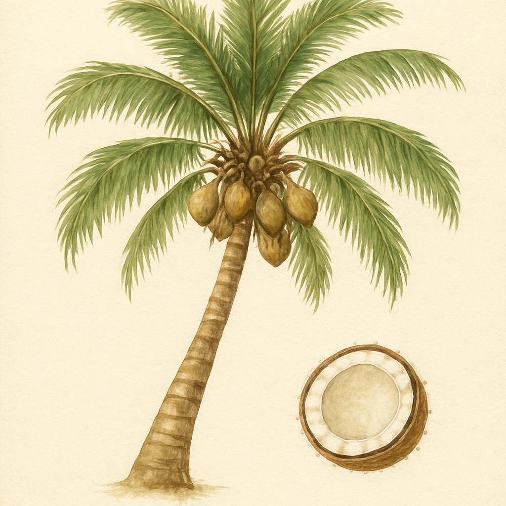 Botanical illustration of Coconut Palm