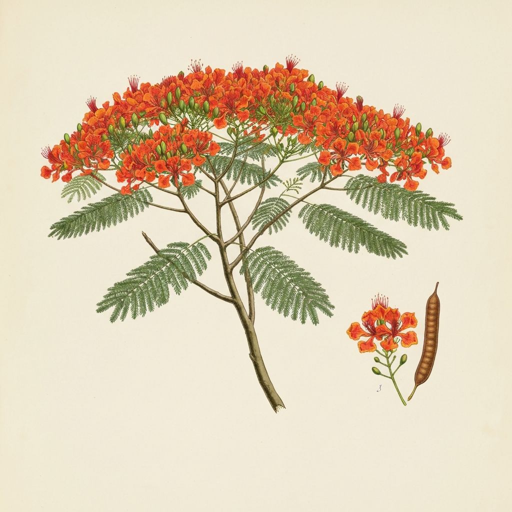 Botanical illustration of Royal Poinciana