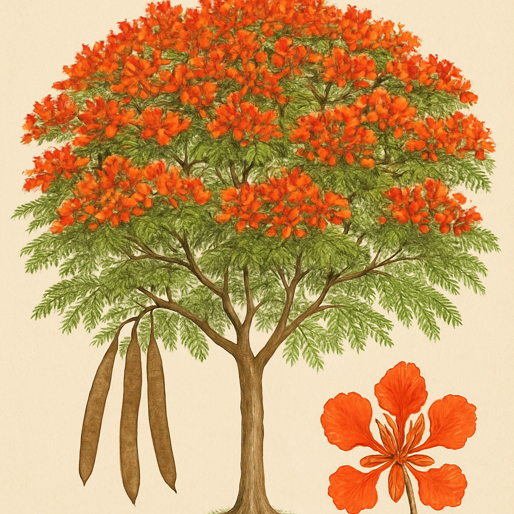 Botanical illustration of Royal Poinciana